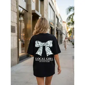 Local Girl Outfitters Camo Bow T-Shirt, Cute Oversized Southern Graphic Tee with Blue Camo Print, Trendy Country Girl For Fall, Rodeo, Or Hunting Seas Sweatshirt, Hoodie
