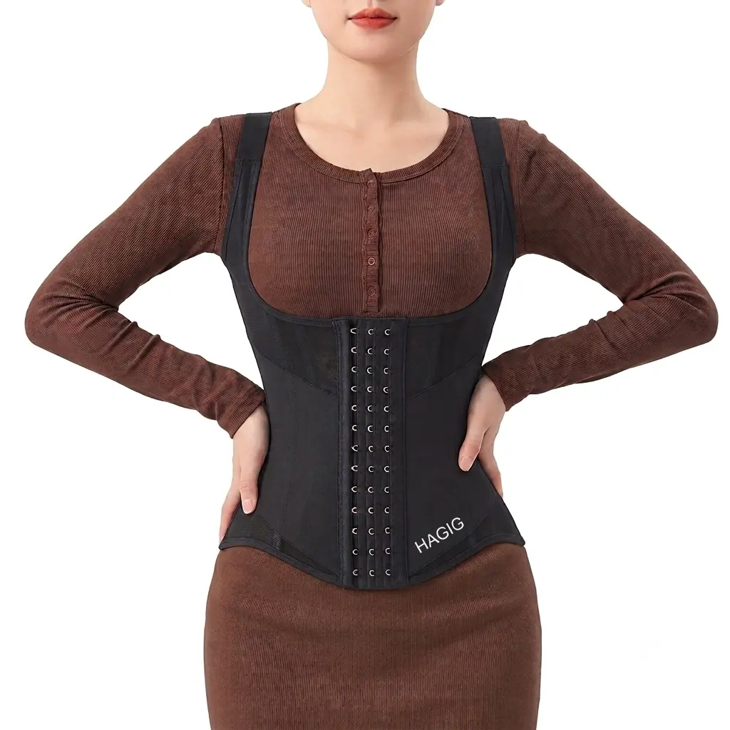 HAGIG Women's Waist Trainer Corset with Adjustable Shoulder Straps, Waist Cincher Shapewear Belt, Hook & Eye Closure, Comfortable Everyday Wear