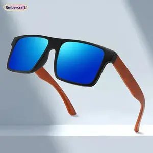 Polarized Vintage Sunglasses for Men - Wooden Arms, Retro Oversized Square Frame, UV400 Protection, Lightweight Aesthetic Beachy Eyewear for Driving, Outdoor Activities, Aesthetic Men's Sunglasses