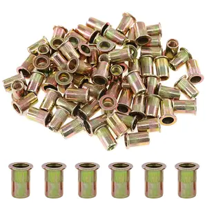 Zinc-Plated Flat Head Rivet Nuts 100Pcs 5/16"-18UNC Zinc Plated Carbon Steel Rivet Nut Flat Head Rivnut Threaded Insert Nuts Set (5/16"-18UNC)