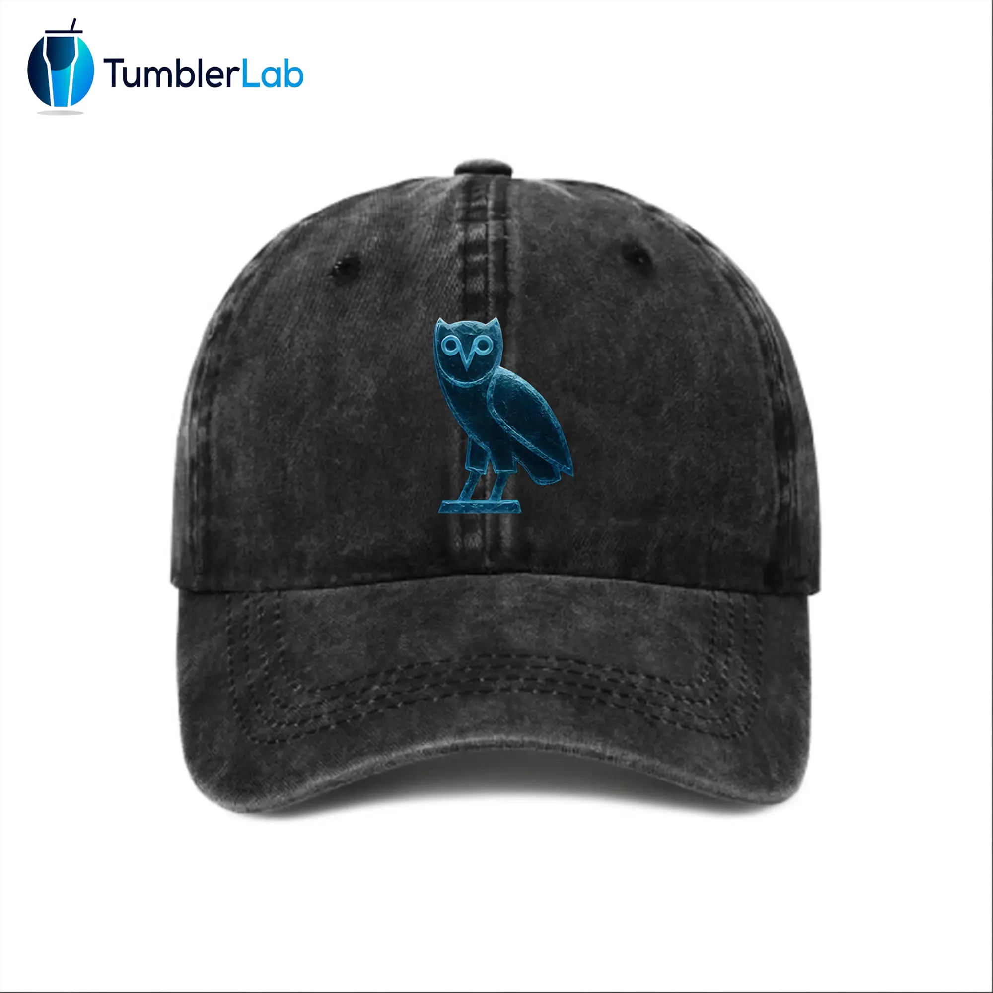 Unisex Vintage Washed Drake - Ice Man Ovo Logo Drizzy Fan Baseball Cap 80s 90s Pattern Hat Men Gift Snapback Fitted Vintage Denim Fabric Iconic Logo Heat Transfer Print Drizzy Detail