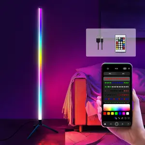 RGB Desk Floor Lamp, Modern Style, Sound Activated 360° Rhythm Light, Bluetooth-compatible Controlled Corner Wall Lamp, Dimmable LED Gaming Light, Mood Decorative Lights