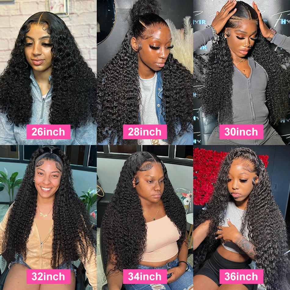 Bling Hair Transparent Brazilian 13x6 Deep Wave Lace Front Human Hair Wigs For Women 180 Density HD 13x6 Kinky Curly Lace Frontal Wigs 36 38 Inch Natural Black Color Preplucked Hairline Wigs