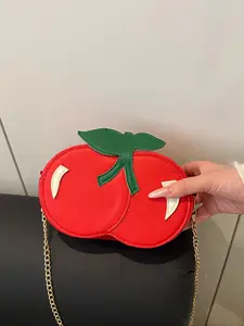 Creative Cherry Shaped Shoulder Bag, Fashionable Patent Leather Crossbody Bag for Women, Stylish Fruit Design with Chain Strap