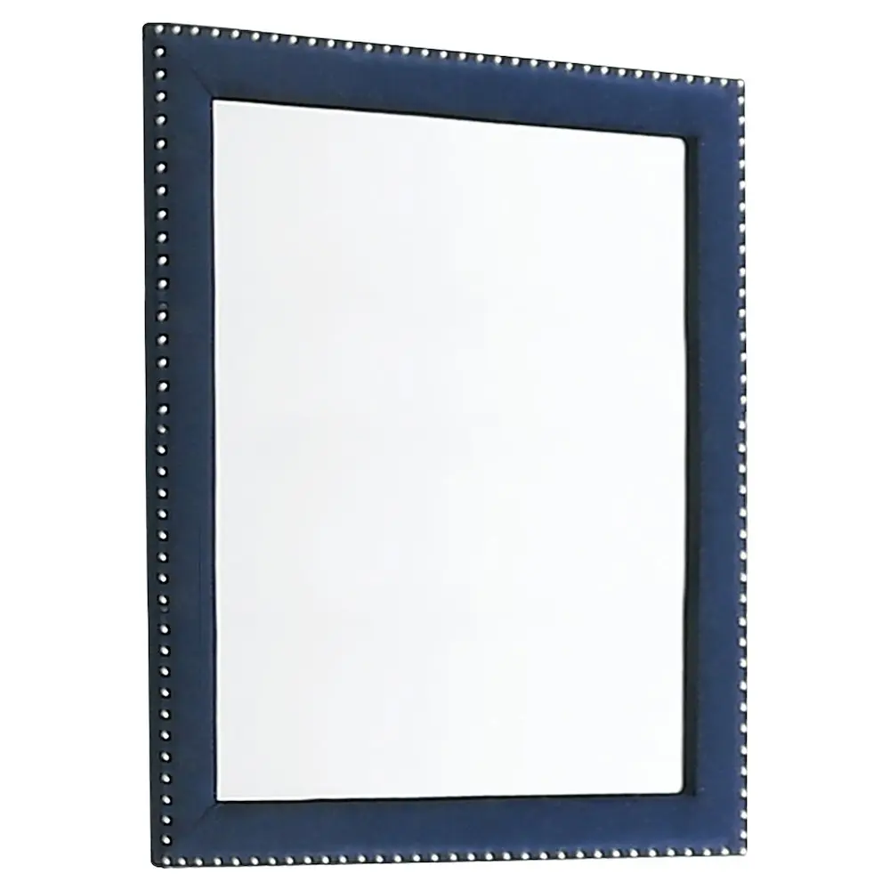 Melody Upholstered Dresser Mirror - Pacific Blue, Glam Bedroom Decor with Nail Head Trim for Tabletop Sleeping Space