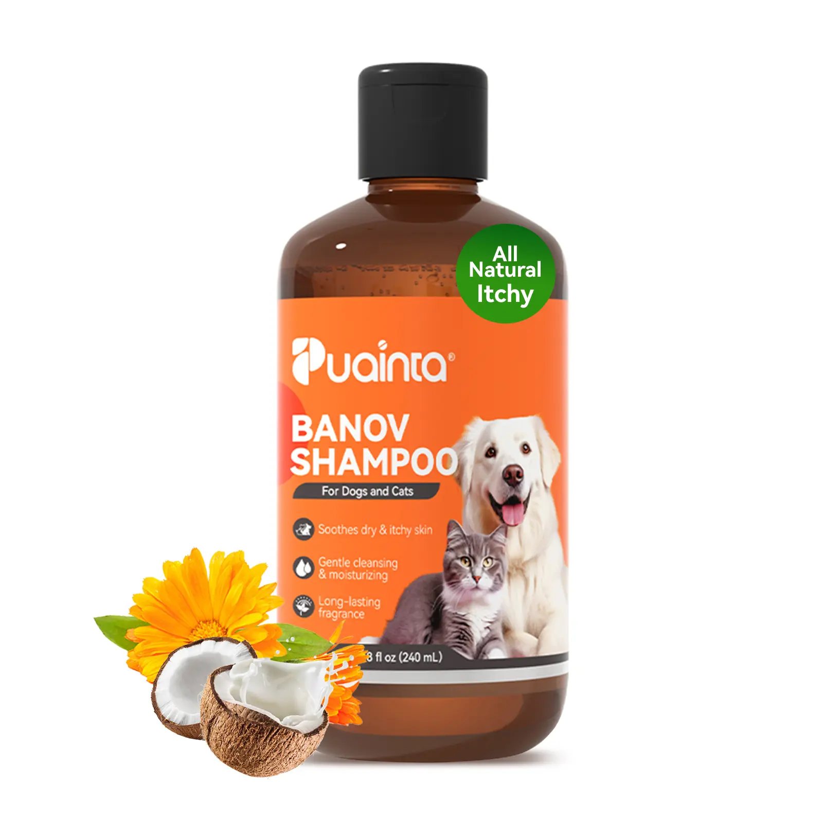Itch-Relieving Shampoo-PUAINTA 8oz Banov Pets Shampoo for Dogs & Cats | Plant-Added Formula Addresses Itching & Ringworm Contains Chamomile Rosemary & Coconut Oil，Deep Clean Anti-Odour, Enhances Coat Shine, Easy Rinse #Summervibes #petlovers