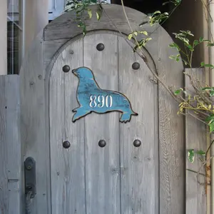 Designocracy MA98532-12 12 in. Seal Coastal Wooden House Number Sign, Decorative Wall Decoration, Home Supply Plaque for Gifting & Home Decor