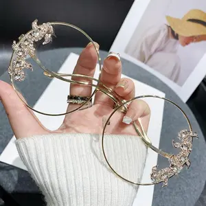 Trendy Y2K Oversized Round Glasses with Sparkling Rhinestone Embellished Frame Lightweight Unisex Eyewear Ideal for Street Style and Party Looks