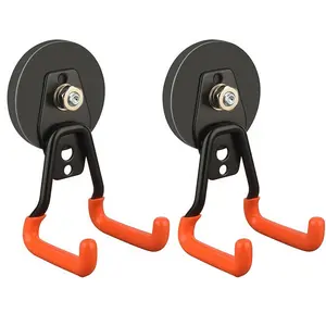 2/4-Pack Upgraded Heavy Duty Magnetic Hooks - Scratch & Wear-Resistant | Holds up to 20lbs | Orange Magnetic Tool Organizers for Garage, Cordless Impact Wrenches, Garden Shovels & More