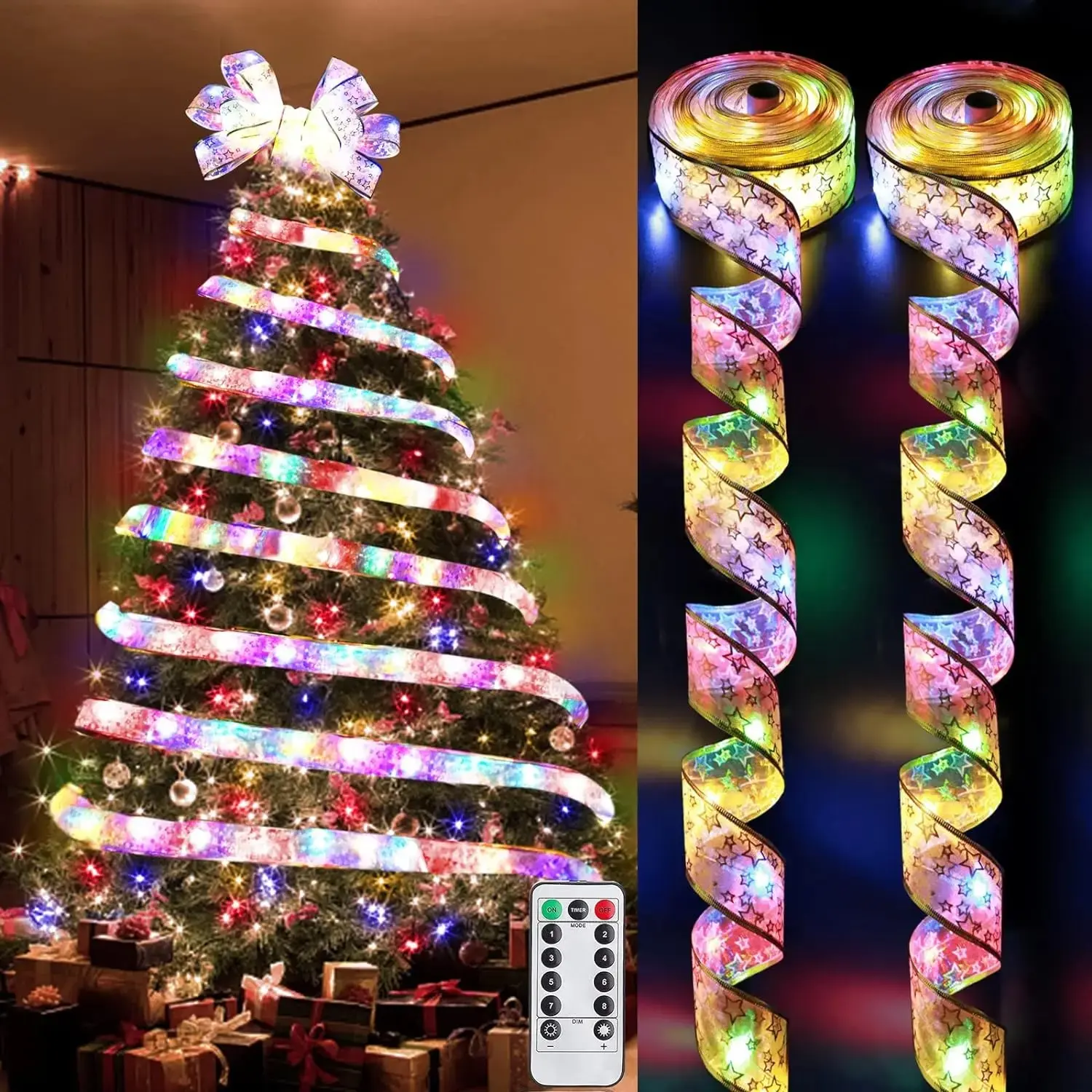 Christmas Ribbon Fairy Light Christmas Decoration DIY Bows String Light Tree Ornaments For Home 2024 Xmas Decor New Year Navidad