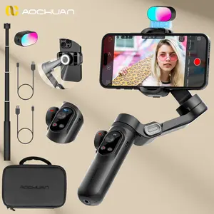 Professional 3-Axis Gimbal Stabilizer for Smartphone w/RGB Fill Light Extension Rod OLED Display Wireless Charging for iPhone17 16 15 14 13 Pro/Max (Smart X Pro Combo1)