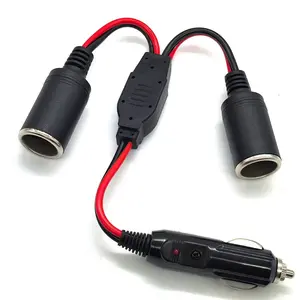 37cm Car Cigarette Lighter Distributor 1 to 2 Mother Seat Power Heavy Duty Extension Cable 12V/24v, 16awg Adapter with LED Lamp