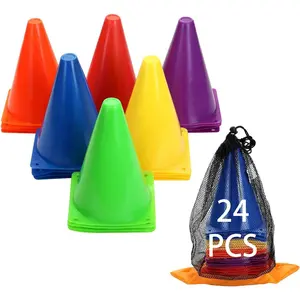 Training Plastic Traffic Cones Set - Indoor Outdoor and Festive Events Agility Cones,Sports Soccer Flexible Cone Sets,Sports Equipment for Kids (Multicolor,24 Pack,7 Inch)
