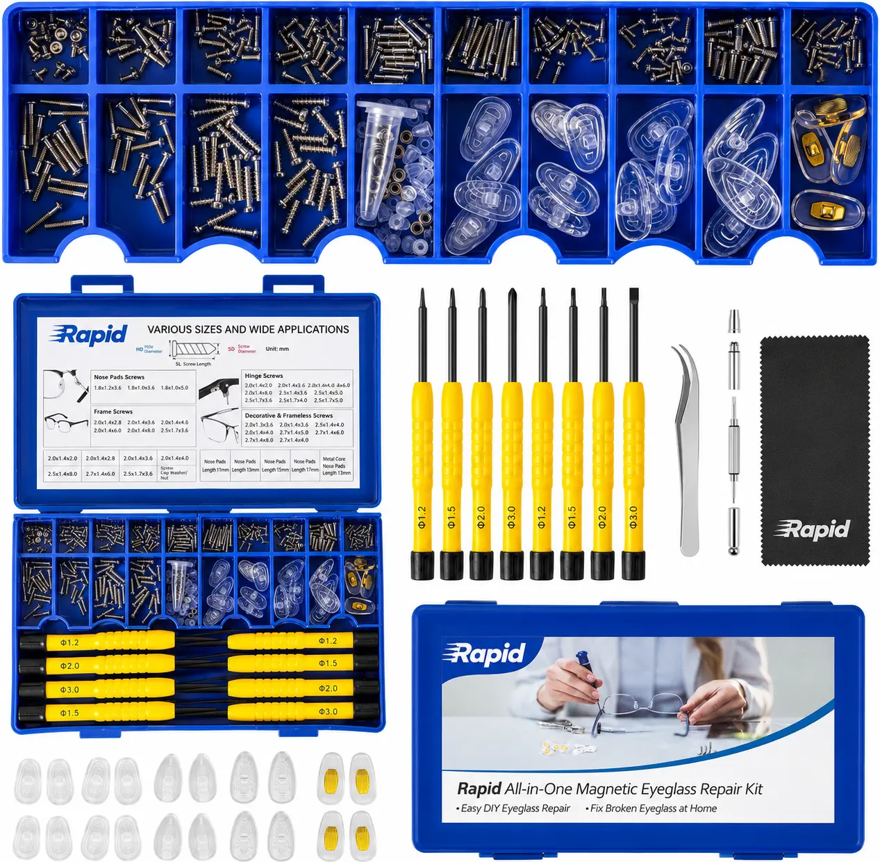 Upgraded All-in-One Magnetic Eyeglass Repair Tool Kit with Screws, Glasses Fixing Kit with Precision Screwdriver Set, Eyeglass Nose Pads and Tweezer for Travel, Gift, Christmas
