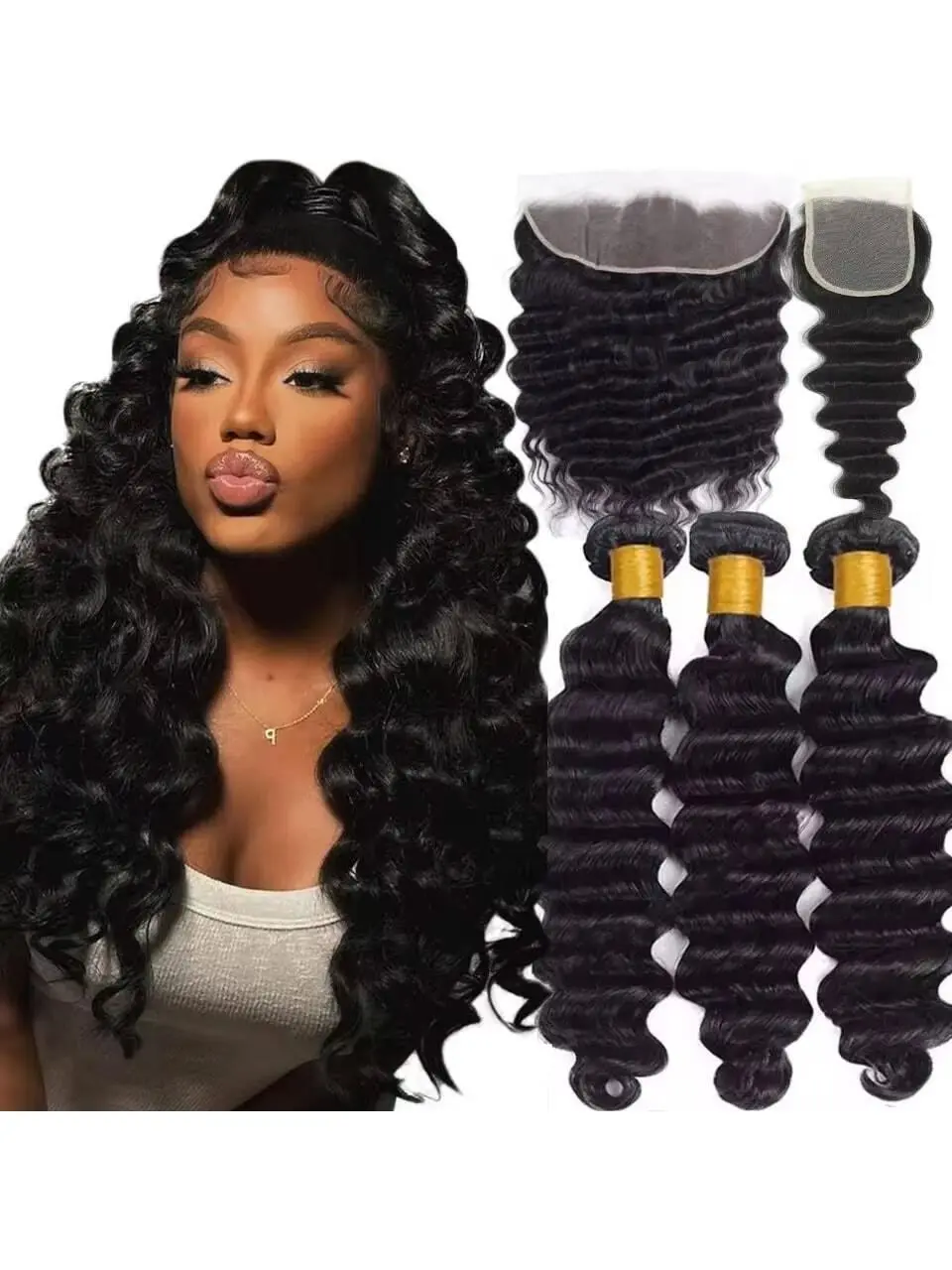 Human Hair Extension Bundles Set with 13*4 Frontal