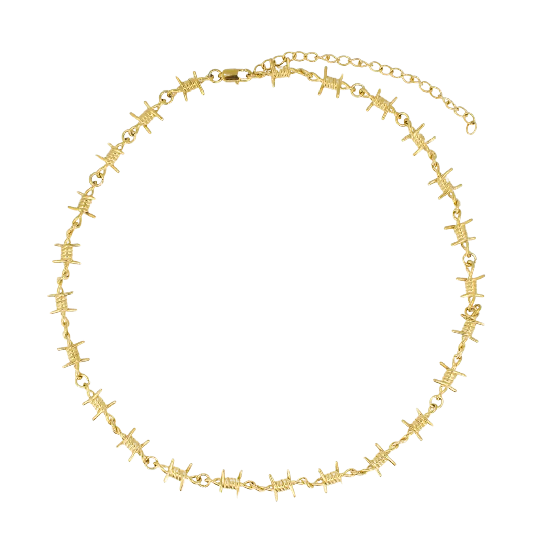 Edgy 14k Gold Plated Barbed Wire Choker Necklace for Women, Grunge Gold or Silver Jewelry