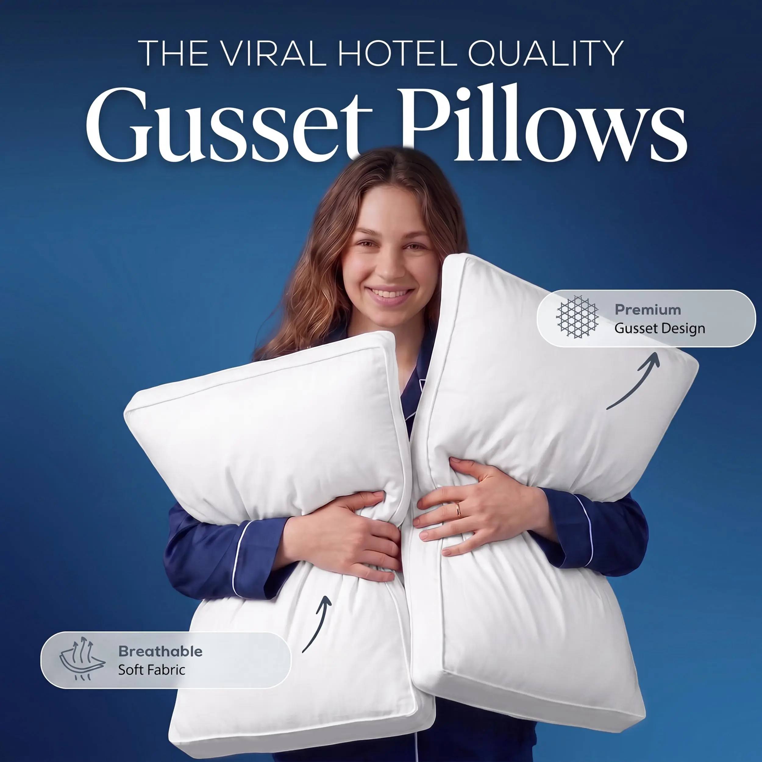 Utopia Brands Gusseted Bed Pillows for Sleeping (2 & 4 Pack) - Viral Hotel Quality, Cooling Plush, Breathable, Shape-Retaining, Polycotton Cotton-Polyester, Corded Edge Hold, Gusseted Support, Bed Accessories, Bedroom Memory Foam Cushioning