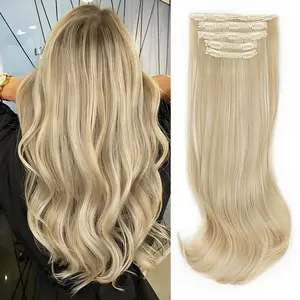 ALXNAN Synthetic Bleach Blonde Clip-in Hair Extensions Natural Straight Long Layered for Women Curly Wavy Heat Resistant Natural Straight