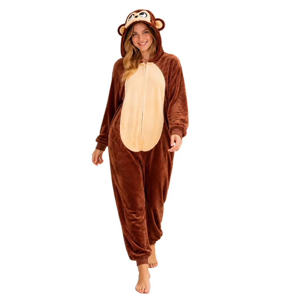 BLOWSEEM Women's Monkey Onesie Hooded Plush Animal Costume One Piece Pajamas