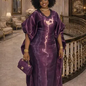 Luxury adjustable Bubu Dress, Metallic Liquid Organza, Fit and Flare Boubou, kaftan,  Rich Auntie Maxi Dress party  Love SleevesStatement Piece Womenswear  Formal Outfit Light Fabric