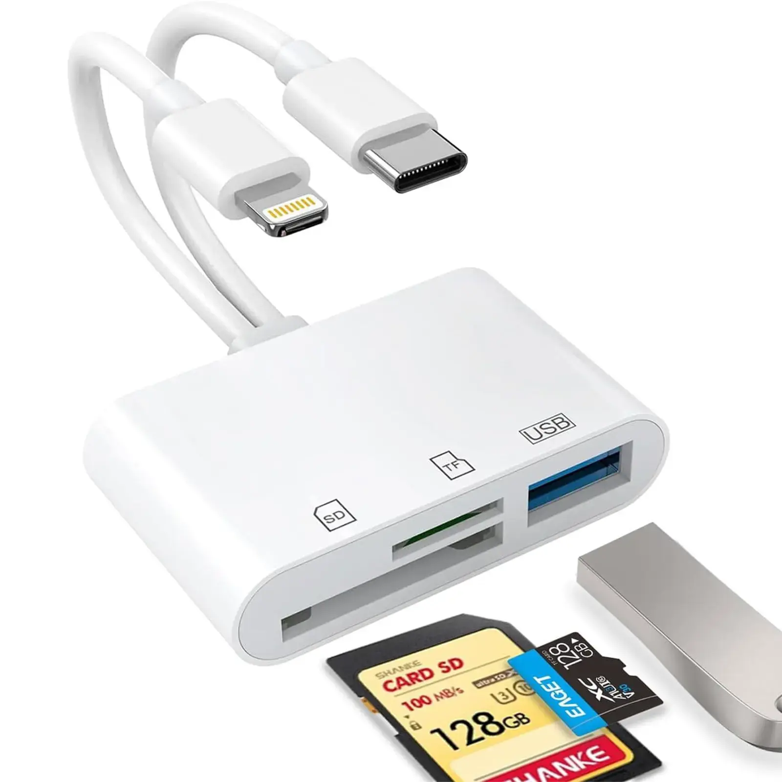5-in-1 Media Card Reader Adapter - Lightning, USB Type-C & Standard USB Adapters for iPhone/iPad, Android, Plug-and-Play SD Card Photo Transfer, No App Needed to Simplify Storage