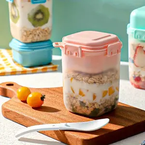 1pc Salad Travel Cup - Shake & Go Airtight Meal Prep Oatmeal, Yogurt & Salad Container, Overnight Oatmeal Jar with Built-In Spoon, Salad Dressing Holder, Leak-Proof Lid - Perfect for Picnic, Lunch & Breakfast on-the-Go Healthy Eating Containers