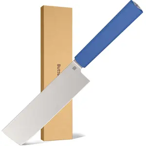 Butterfork Purest 6.2'' Nakiri Knife with Oak Sheath, AR-RMP9 Stainless Steel, Replaceable ABS Handle, Ultramarine