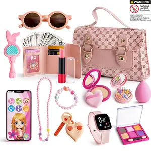 Princess Role Play Toy Set for Girls Aged 3-8, Includes Realistic Makeup, Phone, Watch, Lipstick, Wallet, Christmas & Birthday Gift, Kids Vanity