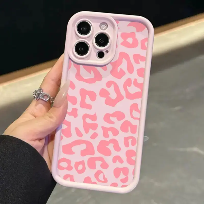 Pink Leopard Print Matte Silicone Protective Phone Case - TPU Lens Protection, Durable Soft Shell, 2D Printing, Raised Edges Casing - Compatible with iPhone 17 Pro Max,16,16e,15,14 Plus,13,12 Mini,11,Air,X,XS - Smartphone Accessory Gift