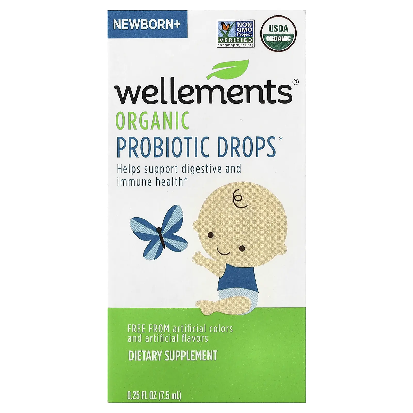 Wellements Organic Probiotic Drops, Newborn+, 0.25 fl oz (7.5 ml)