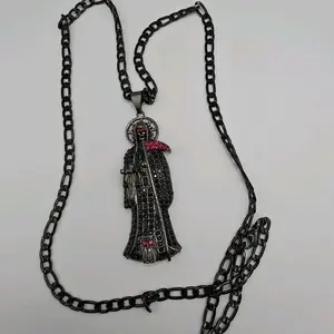 THE GRIM REAPER/La Santa Muerte fashion set chain with bracelet gold-plated black color 3"inches SANTA Modern Versatile Accessories Witchy Jewelry Stainless Steel Necklaces