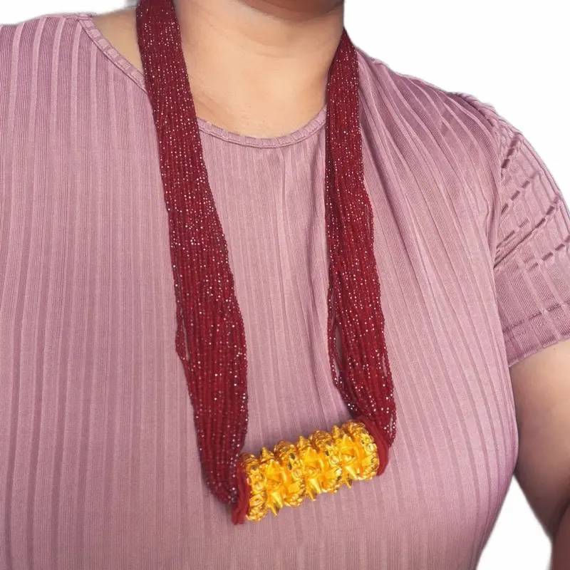 Women's Ethnic Tilhari Bead Necklace - Genuine 40-String Maili Design, Hydro Crystal Potey, Goldtone Shine Bhukkey, Key Features for Jewelry Enthusiasts, Mesmerizing Visual Appeal, Auspicious Elegant Accessory