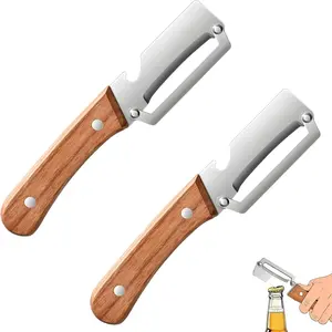 2Pcs Multi-Functional Stainless Steel Thickened Fruit Peeler Knife for Kitchen, Ultra-Sharp Blade with Wooden Handle and Bottle Opener, For Vegetables or Fruits that Need to Be Peeled - Home Improvement.