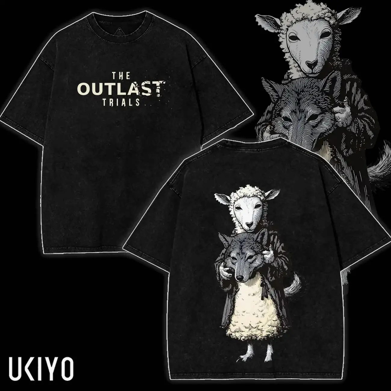 The Outlast Trials T-Shirt Vintage Acid Wash Oversized Streetwear Heavyweight Cotton Graphic Tee Wolf in Sheeps Clothing Horror Gaming Merch Shirt K9D