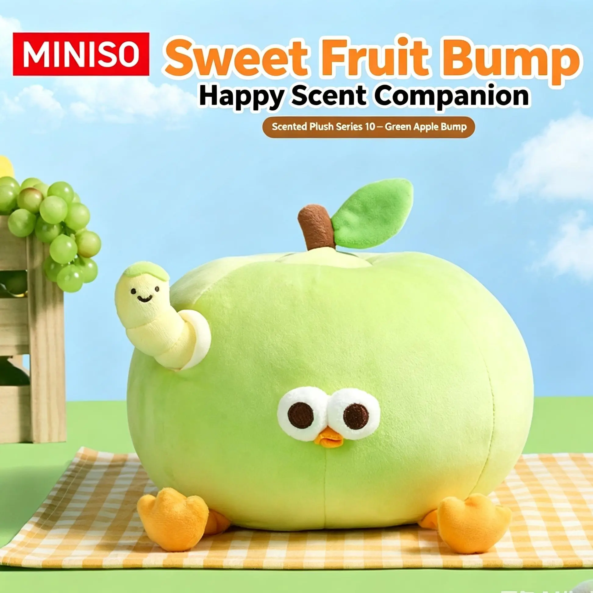 Miniso No.10 Scented Green Apple Dundun Plush Doll, Cute Stuffed Toy, Soft Plush Pillow, Home Decor & Gift