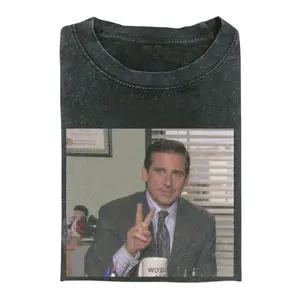 Comfort Colors Michael Scott Peace Sign T-Shirt – The Office Sitcom Graphic Tee, Vintage Meme Shirt, Funny Comedy Top, Gift for Fans of The Office