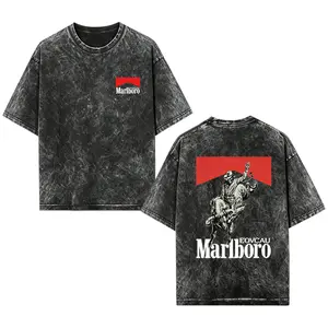 [EOVCAU]Men's Retro Malbor Cowboy Washed Cotton TShirt, Bohemian Western Style, Vintage Distressed Streetwear, Gothic Metalcore Graphic T-Shirt, Comfortable Everyday For Men，Oversized Casual Tee for Men & Women, Everyday Essential Unisex Streetwear