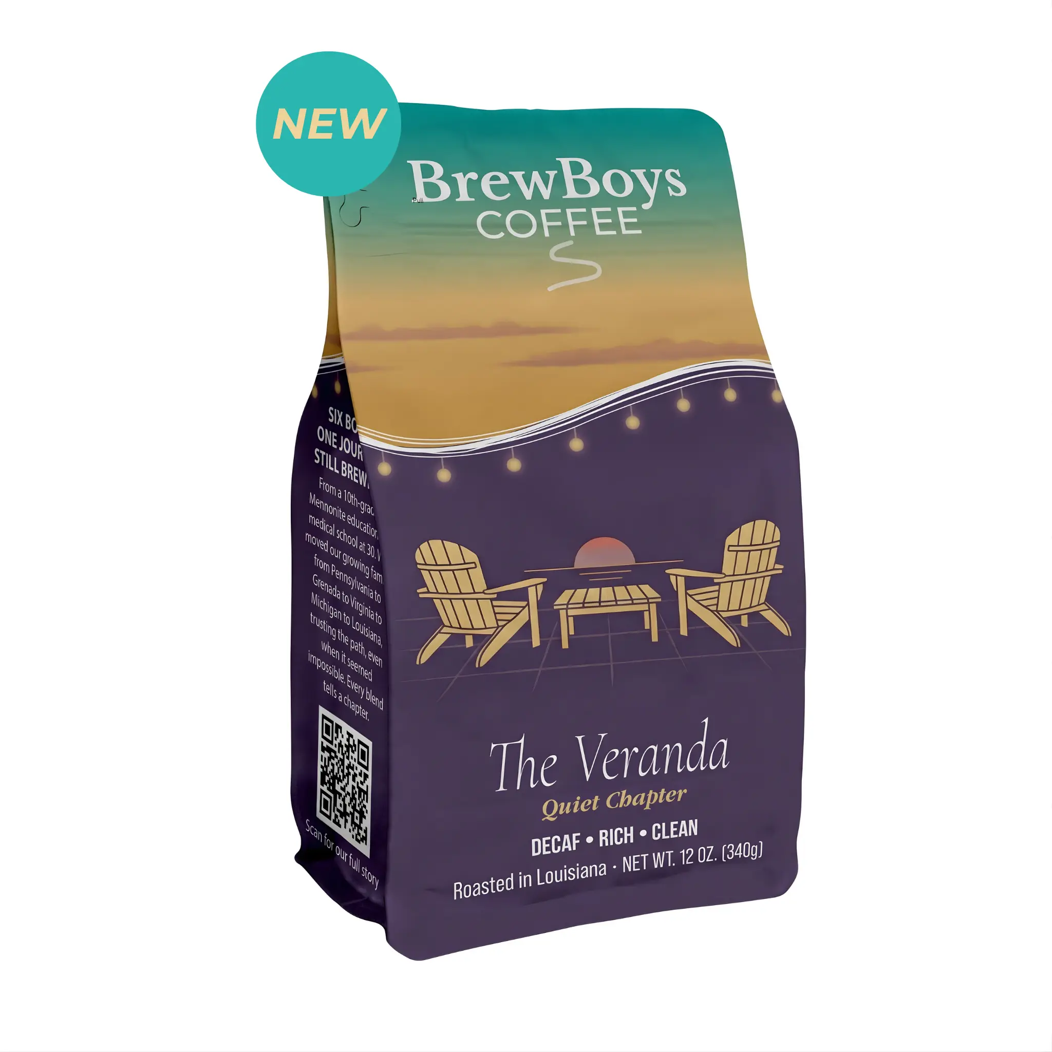 BrewBoys Coffee The Veranda Decaf - Origin Certified Organic South American Single Origin Water Process Decaf Rich Clean Finish 12 oz
