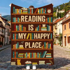 Book Lover Flannel Throw Blanket, Bookshelf Reading Quote Print Soft Warm Cozy Plush Blanket, Durable for Couch Bed Office, Reading Gift & Home Decor