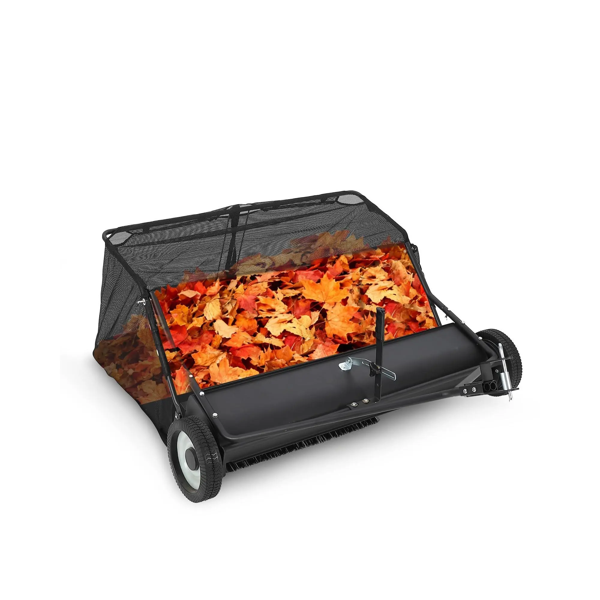 Garvee Tow-Behind Lawn Sweepers with Wide Sweeping Widths (42"-52"), Large Hopper Capacities (21-26 Cu.Ft), Adjustable Heights, Universal Hitch, Nylon Brushes, Never-Flat Wheels, Compatible with Tractors, ATVs, UTVs, and Riding Mowers