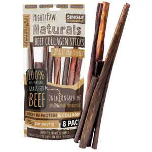 Mighty Paw Collagen Sticks (Variety 8 Pack) - All-Natural Rawhide Alternative for Dogs | Grass-Fed Beef | High in Protein & Collagen | Grain & Gluten Free |  Hair Supplement