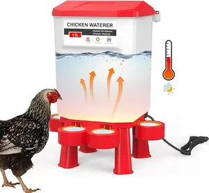 Heated Chicken Waterer 3 Gallon Thermostatic Poultry Drinker with 4 Cups Outdoor Winter Water Heater Anti-Freeze Automatic Watering System for Chickens Ducks Geese Turkeys