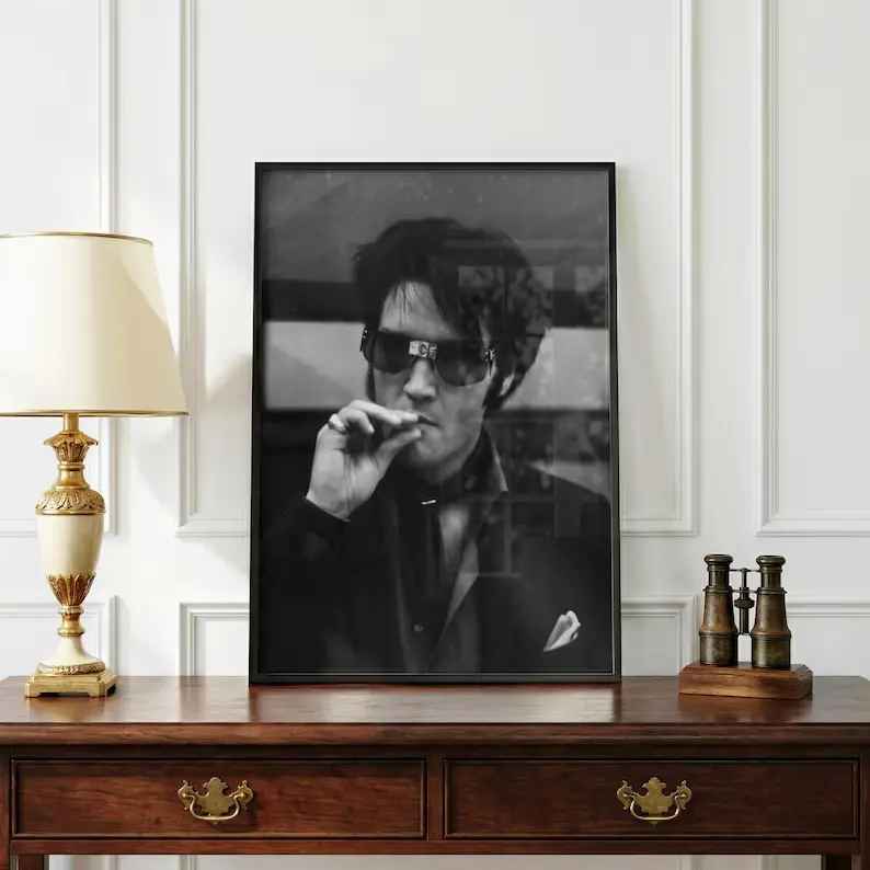 #1 Poster Elvis Presley Black and White Monochrome Rock & Roll Wall Art Vintage Music Print Minimalist Celebrity Decor BW Aesthetic Art (unframed) sohochic