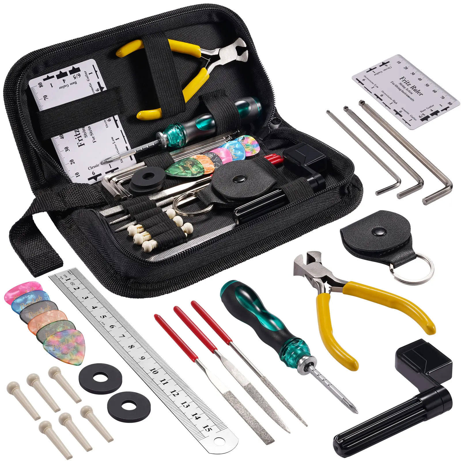POGOLAB 23/25/27/72 Pcs Guitar Tool Repair Kit A Gift for Guitar Enthusiast Beginners Proscenium Guitar String Winder Tool Guitar Maintenance Kit Ukulele Bass Banjo Acoustic Guitar Tools