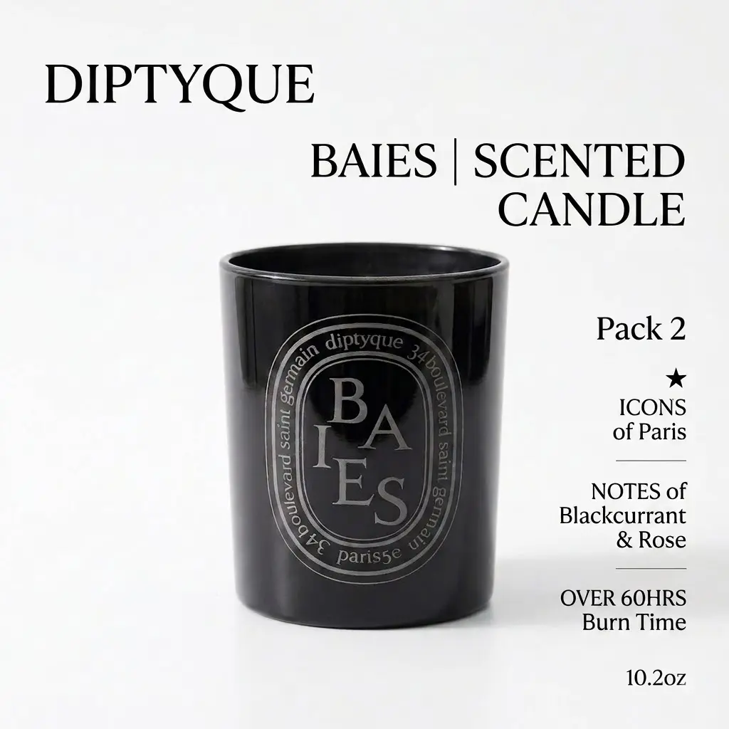 Diptyque Baies Black Candle Pack of 2 – Luxury Fresh Blackcurrant Berries & Rose Home Scent, Ideal All-Occasion Gift