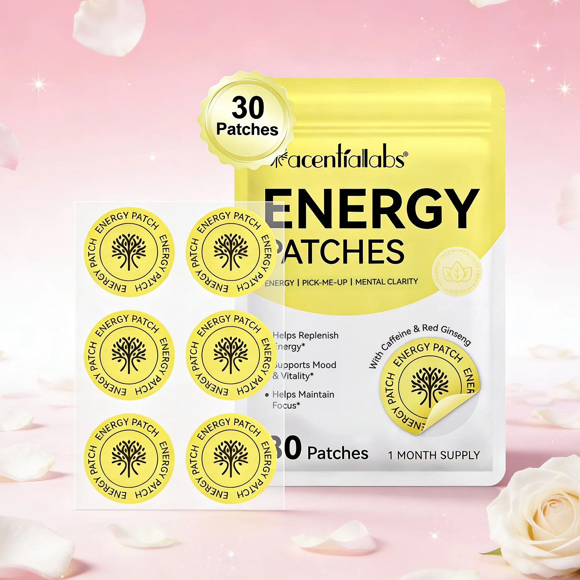 30P Acentiallabs Energy Patch, Long-Lasting Energy Boost, Comprehensive Energy Support, Skin Absorption Nutrients, Biodegradable Surface Materials, Natural Wellness Boost