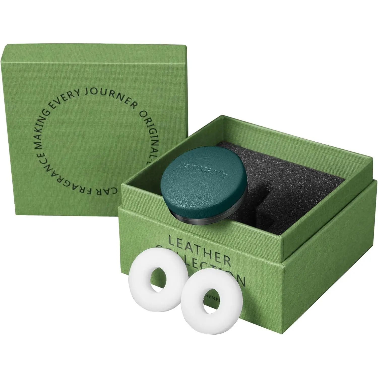 Car Air Freshener Vent Clip Fragrance Long Lasting Auto Odor Eliminator - Made with Natural Plant Extracts - Green Leather Diffuser with 2 Pieces Blue Moment Scent Refills
