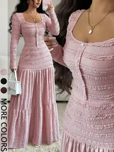 Women's Casual Elegant Party Sweet Cute Long Sleeve Square Neck Dress, Womenswear Stylish Ladies' Formal Evening Wear, Perfect for Special Occasions Valentine's Day, Sweet And Cute