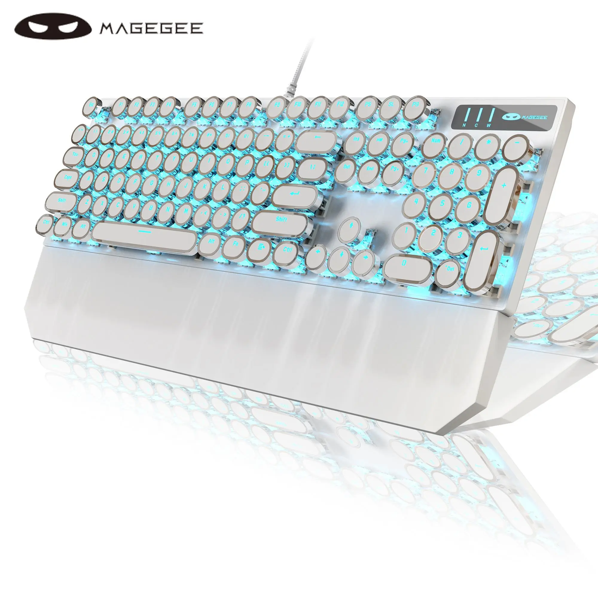 MageGee MK-STORM Typewriter Mechanical Gaming Computer Keyboard, 104 Keys Wired Retro Punk Round Keycaps with LED Backlit USB Wired Laptop Keyboard fo