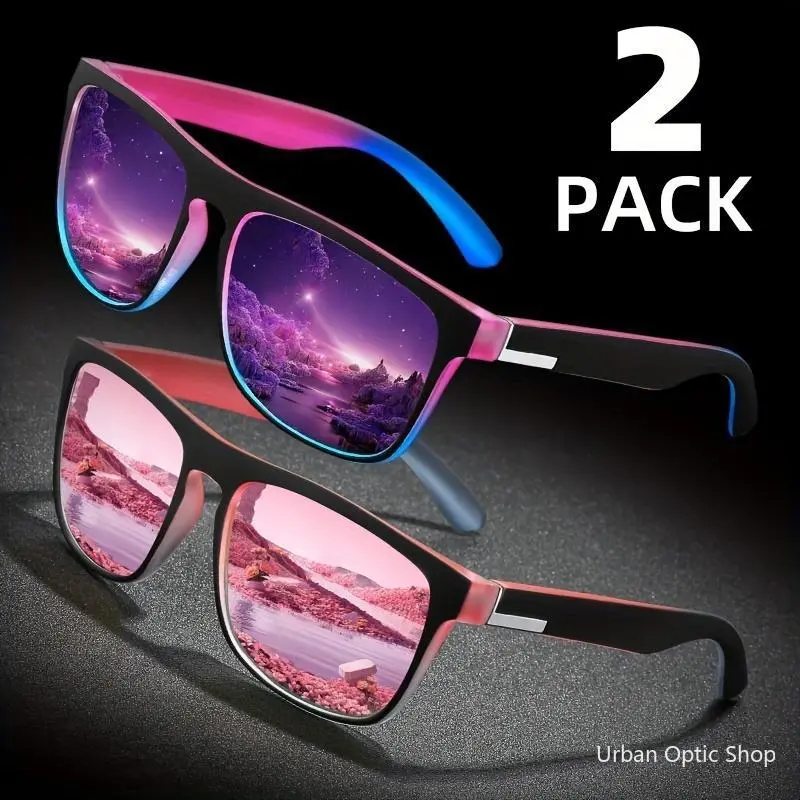 Women's 2-Pack Polarized Square Gradient Anti-Glare Sunglasses, Fashion Accessory for Driving, Fishing, Polarized Glasses, Womens Sunglasses